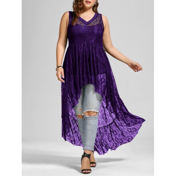 NWT Plus Size Sheer V Neck Tank Top Hi-Low Long - Picture 2 of 4